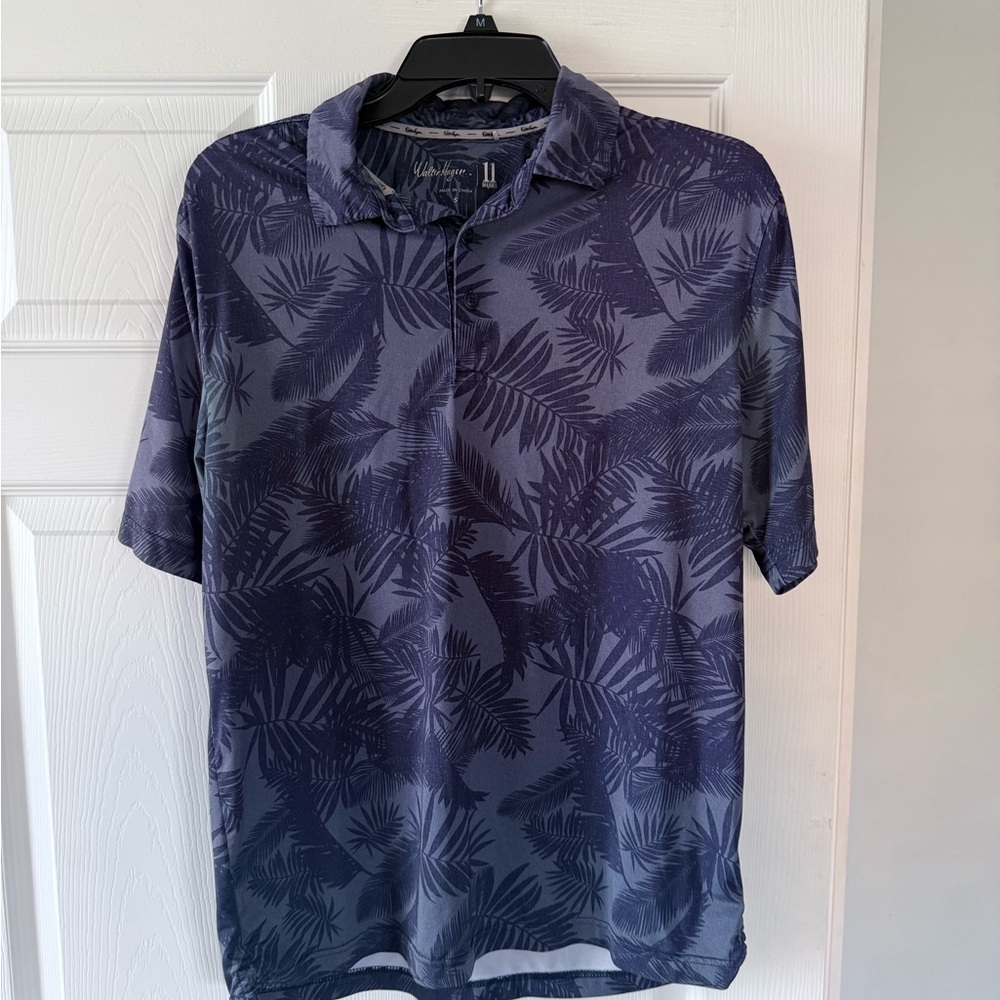 Walter Hagen Navy Leaf Pattern Polo Shirt